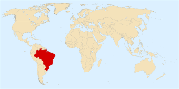 Fussball WM 2014 Gastegeber Brasilien auf der Weltkarte