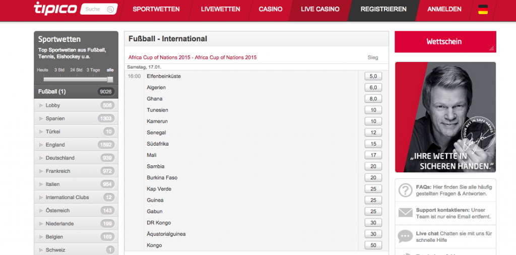 Siegerquoten Tipico Afrika Cup 2015 