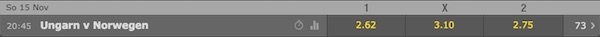 Quotenübersicht Ungarn Norwegen bei Bet365 Screenshot
