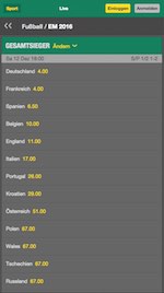 Bet365 Euro 2016 Quoten auf der App