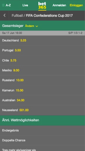 Wer gewinnt den Confed Cup - alle Quoten bei Bet365