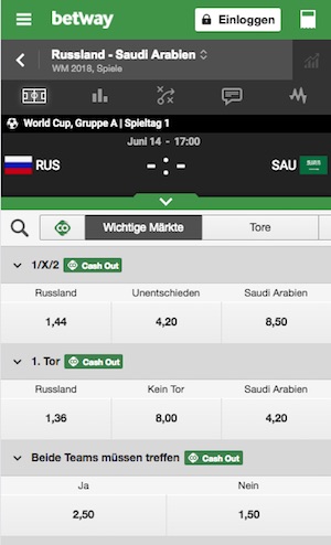 Betway Quoten zu Russland gegen Saudi-Arabien