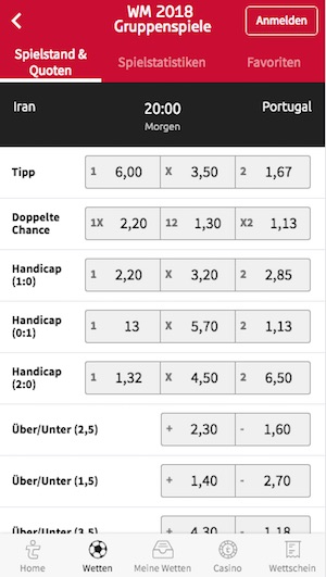 Iran gegen Portugal Quoten bei Tipico