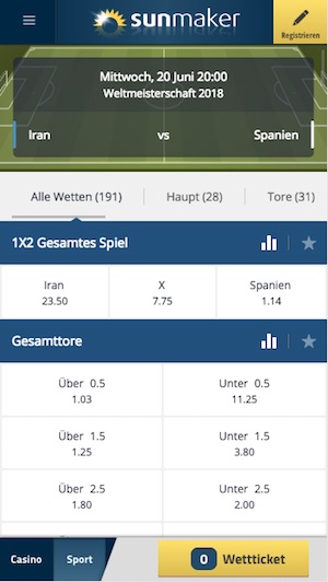 Iran gegen Spanien Wettquoten bei Sunmaker