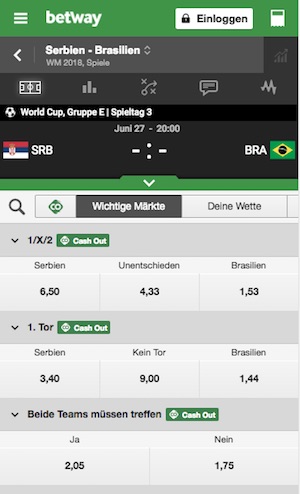 Serbien gegen Brasilien Quoten bei Betway