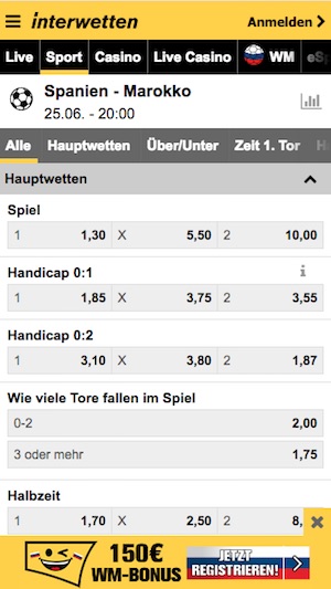 Spanien gegen Marokko Quoten bei Interwetten