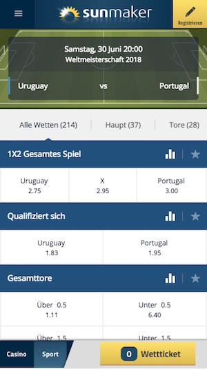 Uruguay gegen Portugal Sunmaker Quoten