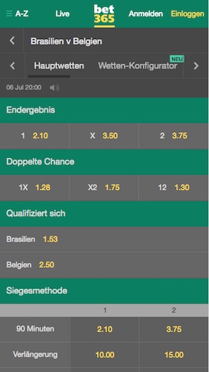 Brasilien gegen Belgien Bet365 Quoten