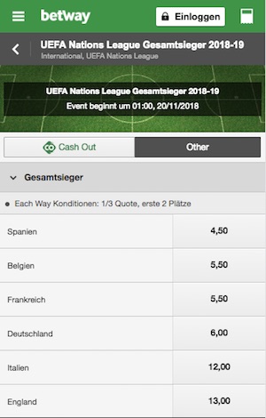Betway Quoten Gesamtsieger zur Nations League